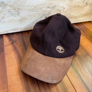 Vintage Timberland Black Brown Wool Nylon Leather Made in USA Clasp Hat